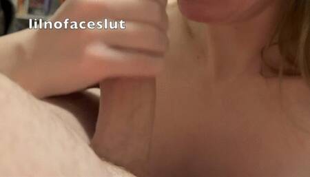 lilnofaceslut sucks and strokes your dick then rides cock and takes a deep pounding creampie in doggy style