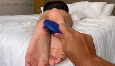 Amateur Feet Tickling with Hairbrush and Hand
