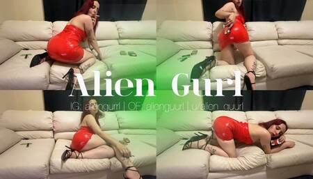 Worship my Ass while I Smoke in a Red Latex Dress