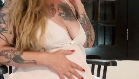 Red Marlboro - Mature pregnant woman giving love and nicotine to four lungs - Deep Inhales, Nose exhales, Puffs, Long drag, Long hair, Long red nails, No makeup