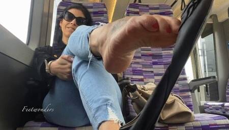 FeetWondersPublic train journey DANGLING