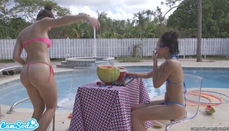 Camsoda Teens with Big Ass and Big Tits make a Watermelon Explode with Rubb