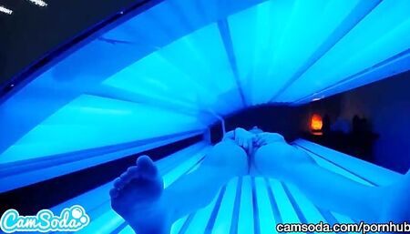 Teen Latina Gets Caught Rubbing her Clit while using a Tanning Bed