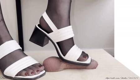 Cock trampling in dirty white shoes and footjob nylon pantyhose