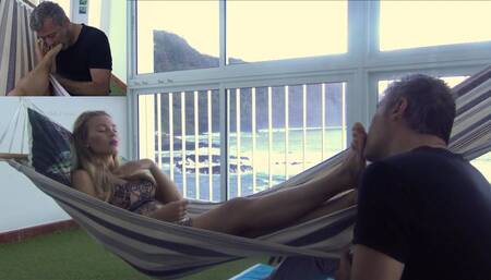 GABRIELLA - Holidays with the slave - Foot worship, toe sucking, foot gagging in the terrace