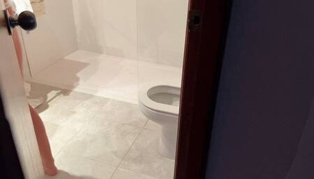 Crazy Step-son is spying step-mom pee in the toilet