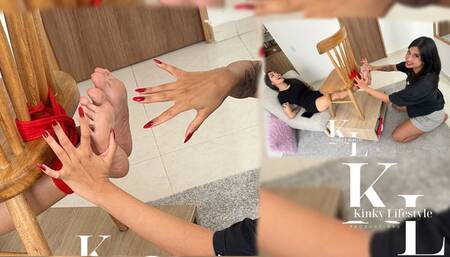 Tickles Time Mara's Feet Close Up Bound to Chair by Simona's Long Red Nails