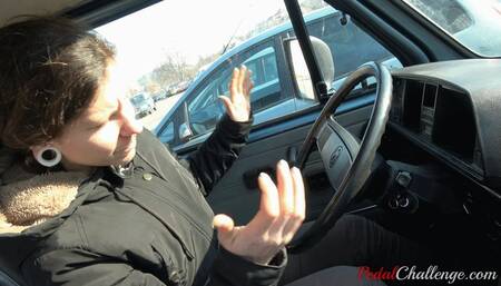 Pedal Challenge - Kate is having trouble starting old car (HD quality)