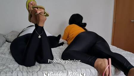 Kiffa and Vic makes Step-cousin clean mess and worship their flip flops because they are tired from party - FOOT WORSHIP - FOOT DOMINATION - SMELLY FEET - FOOT HUMILIATION - SWEATY FEET - TOE SUCKING - SOLES - STINKY FEET - BLACKMAIL-FANTASY - CUCKOLD - F