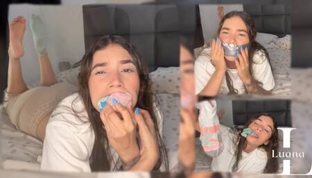 4 Socks in My Tiny Mouth (Sock Stuffing, Duct Tape WrapGag, UnGag OnScreen)