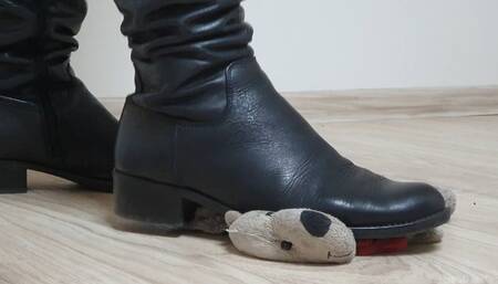 Aggressive Plushie Stomping in Flat Leather Boots