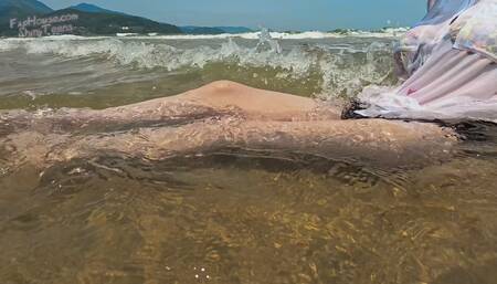 4K White Pantyhose Under Water on the Beach