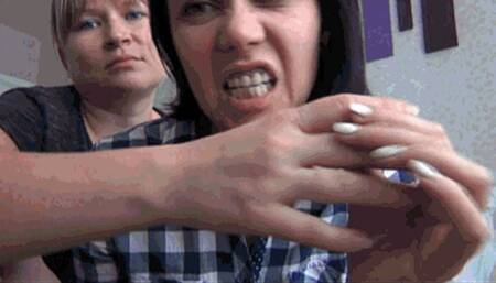 I bite her hand very painfully Bv