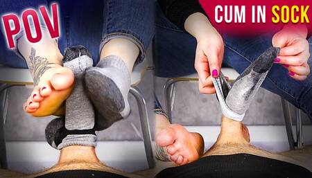 Sockjobs with Ballbusting and Footjob POV Cum in My Sock