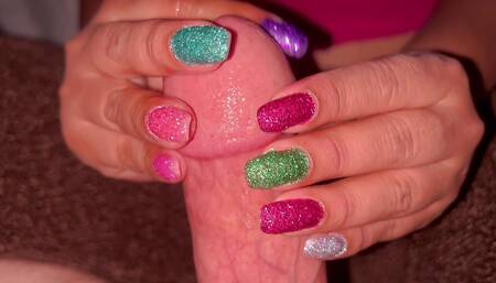 Sparkle Nails Playing with Daddy's Dick