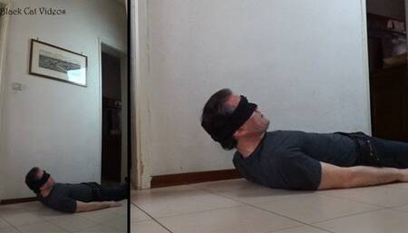 Two models trampling on a man (two view)