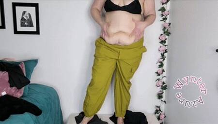 Belly Play and Weight Gain Chat while Trying on Active Wear (HD 1080rez ID # 1778 )