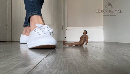 Giantess in white sneakers stomps and crushes tiny man VOICE