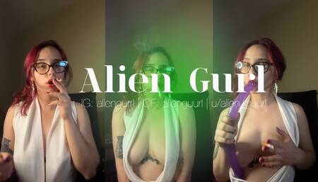 Naughty Smoking Secretary is Training the New Element in the Office ! Alien Girl