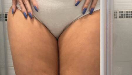 Pee in white granny pants