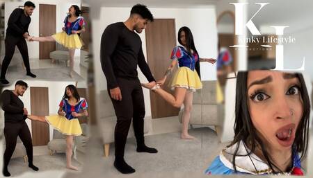 SnowWhite Mara Kicking a Villain But Her Leg Gets Caught Every Time (Fighting, Costume, Stockings, 1 Leg Hopping, Foot Tickling, POV)