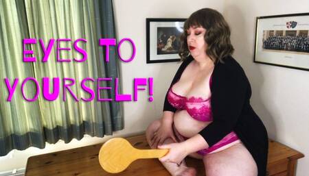 Eyes To Yourself - BBW femdomme Nimue Allen scolding paddle office punishment boss MP4