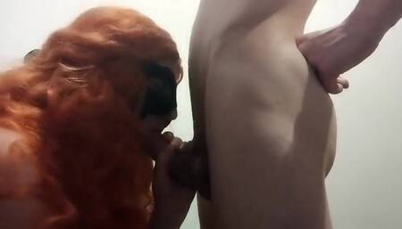 Icy Vulpines - Redhead does a reverse cowgirl for the f