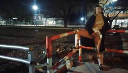 Outdoor Sex in Front of Viewers Short Skirt Flashing No Panties Shows Pussy Gets Caught