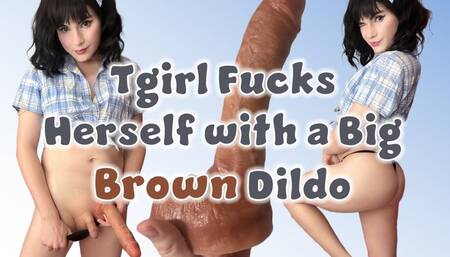Tgirl Fucks Herself with a Big Brown Dildo