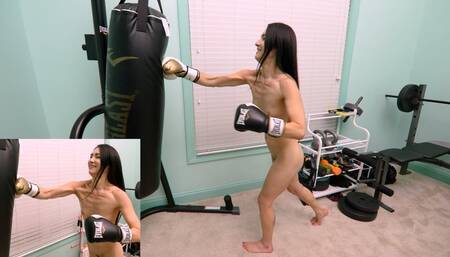 Isabel Love nude punching bag in slow motion
