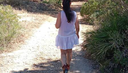 Naked Walk in Mountains. Totally Naked