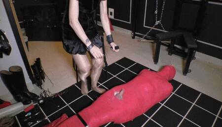 Mistress Evil Red does and Extreme footjob and slaps slave's cock while he Is cuming WMV