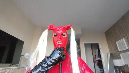 Latex Bimbo Sissy Fucktoy in Black and Red