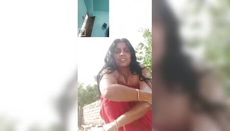 Village aunty outdoor video call fingering with here boyfriend
