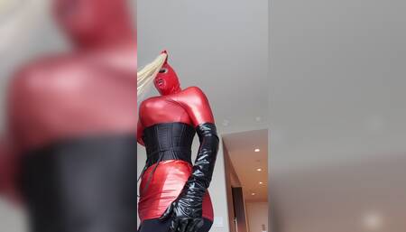 Dumb Bimbo Sissy in Red Latex