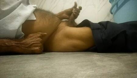 In the Night Bathroom with Clothes Dick Play