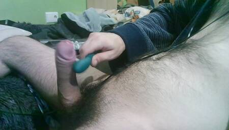 Great Cumshot with Vibrator at the Tip of the Cock