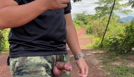 Hot Hunk Shows His Cock in Military Pants