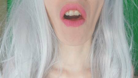 chewing a pink bubble gum