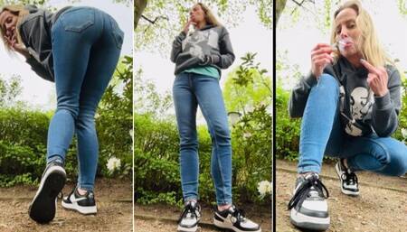 Smoking in public in Nike af1 & jeans