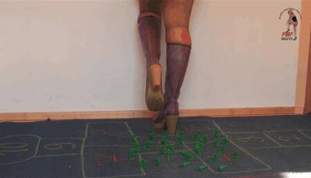 Soldirs vs Giantess in heeled Wellies