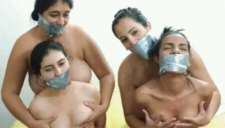 Fabulous Latina Foursome in Brilliant Bondage Boob Fondling Fun (DOUBLE VOLUME) (low res mp4)