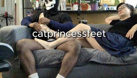 Hot, curvy, tattooed, long leg Hungarian milf foot massage before Marathon6, size 9 french pedicure, pov2