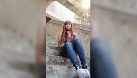 Sissy Slut Bess has a big creamy orgasm by a downtown parking garage