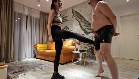 Mistress Antonia and Faith - EPIC BALLBUSTING after Gym and hardcore strapon