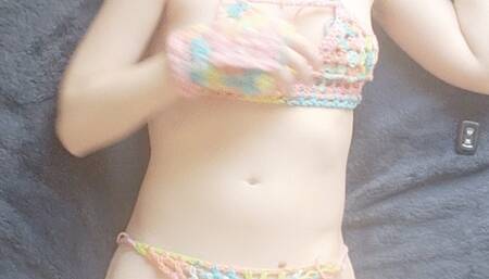 Pink Vibrator and Rainbow Crochet Lingerie - Solo