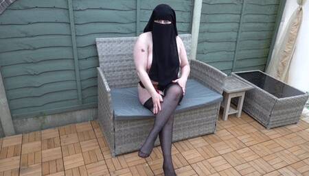 Naked in Niqab Stockings and Suspenders Crotch less knickers