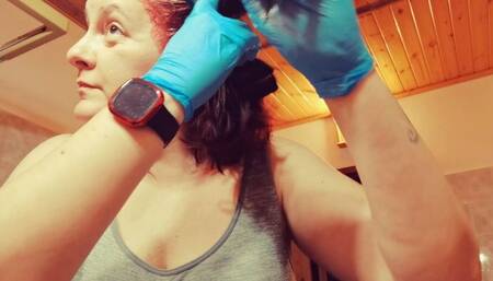 Chubby stepmom dyes her hair red in bra 4K