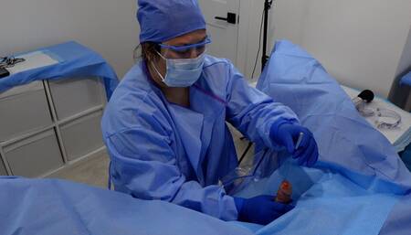 Doctor performs surgical medfet sounding with surprise titty fuck