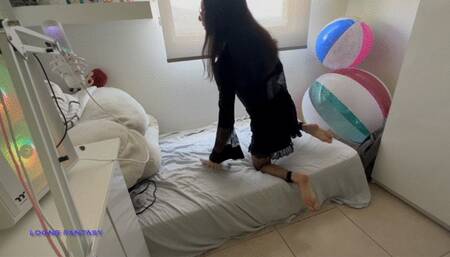 Owllete blows and stomp pops beach ball